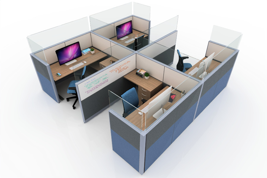 steelcase rendering of blue workstations