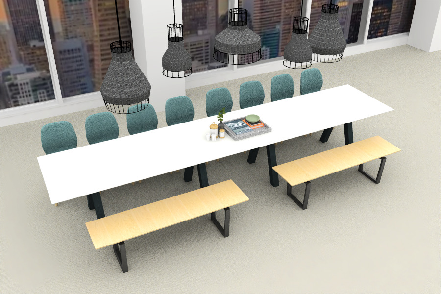 steelcase rendering work cafe long table with bench