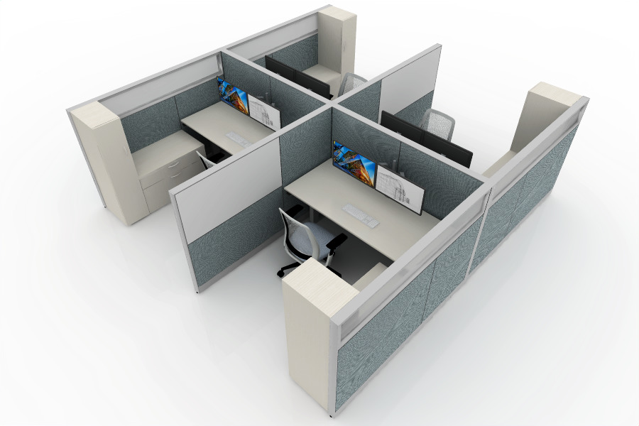 steelcase rendering of muted blue workstations