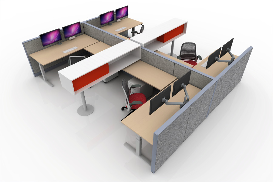 steelcase rendering of red workstations