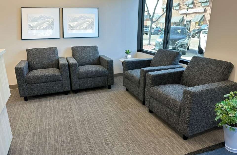 Client waiting area with lounge chairs, Alliance Title & Escrow Nampa Idaho