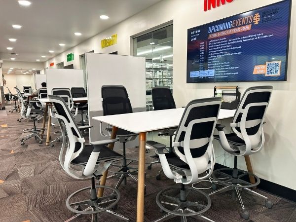 Large AV display in open classroom setting, ISU Pharmacy, Pocatello, Idaho