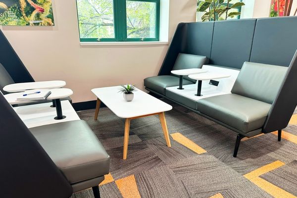 Lounge soft seating with side table, ISU Pharmacy program, Pocatello, Idaho