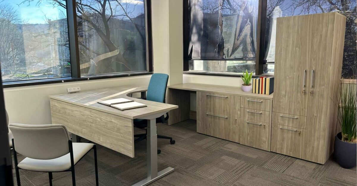 Private office with Flex Frame divider and storage wall, Idaho Department of Commerce, Boise, Idaho